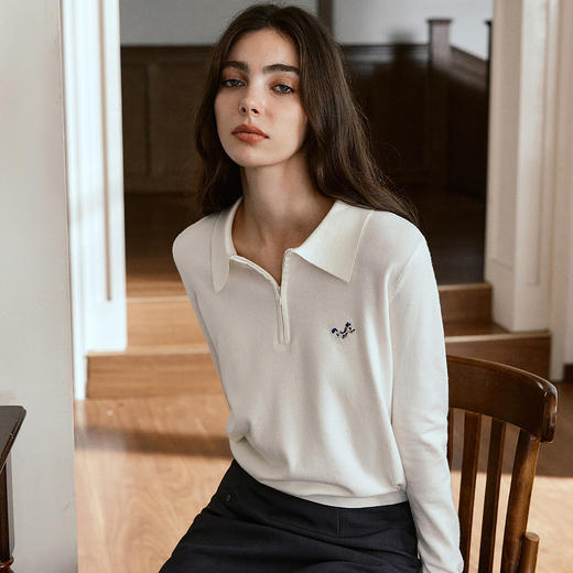 OLrain欧芮儿通勤POLO领毛针织衫女秋季2025新款百搭简约羊毛上衣 商品图0