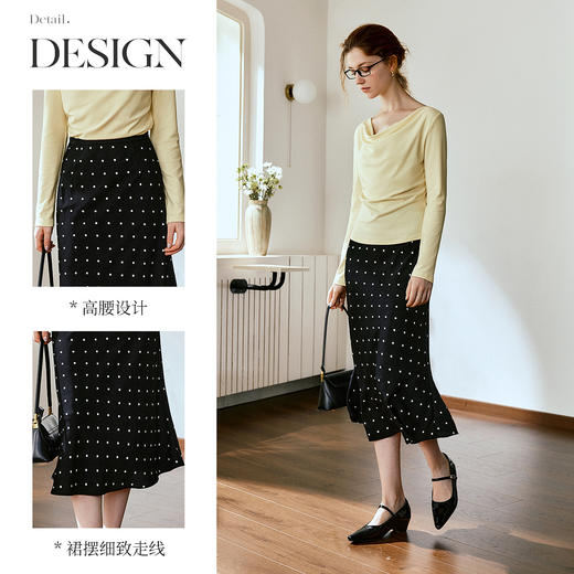 OLrain欧芮儿A字显瘦波点半身裙女秋季2025新款高腰显瘦中长裙 商品图1
