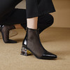 【预售5天】真皮高跟凉靴女夏季网纱镂空水钻粗跟后拉链尖头中跟网靴DSFG&853-9 商品缩略图1