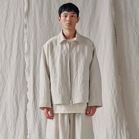 山也 郝 和纸亚麻拼接袖夹克外套