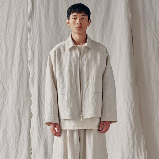 山也 郝 和纸亚麻拼接袖夹克外套 商品图0