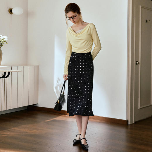 OLrain欧芮儿A字显瘦波点半身裙女秋季2025新款高腰显瘦中长裙 商品图3