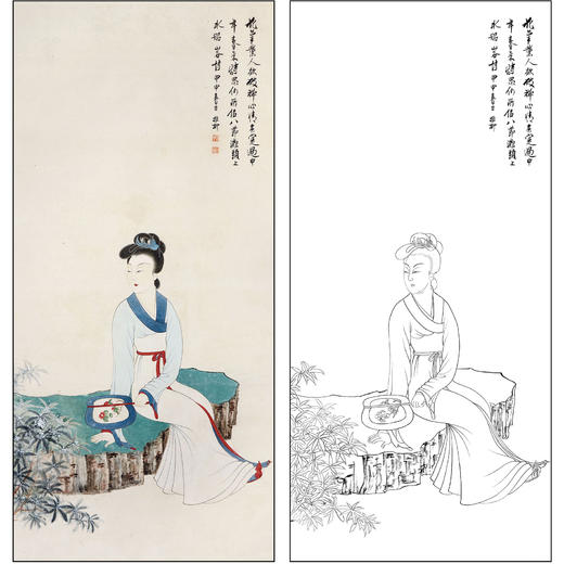 谢稚柳人物工笔画白描底稿《仕女》临摹勾线高清打印稿XZ21 商品图0