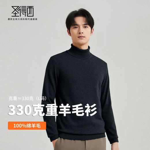 【100%绵羊毛】圣得西高领男款针织羊毛衫2025年秋季新款加厚毛衣 商品图3