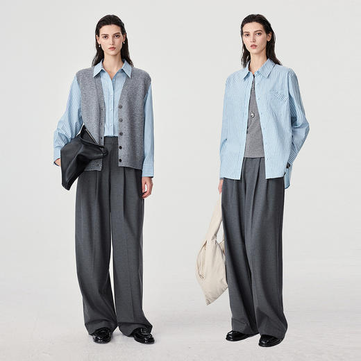 棉仓366604028-全棉色织蓝条纹长袖衬衫女25秋新品小飞机口袋设计叠穿衬衣 商品图3