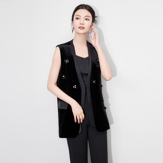 「高货wl」全新升级【铂金会员349/天猫469/差价120】(12308)洛诗琳重工亮片绣花马甲外套2025秋季新款洋气V领马甲上衣 商品图0