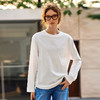 OLrain欧芮儿米白色长袖T恤女秋季2025新款简约宽松拼接绣花上衣 商品缩略图0