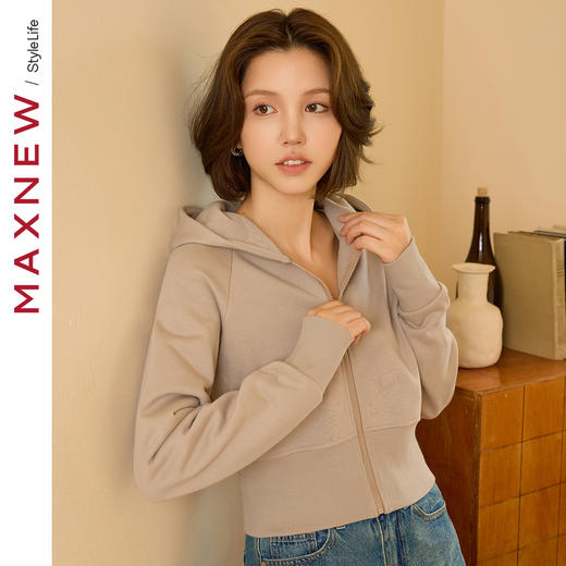 【门店同款】马恩MAXNEW女装2024秋季新款短款连帽拉链卫衣外套流 商品图1