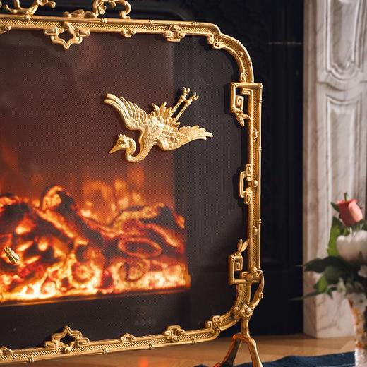 独角鹿西洋古董法国东方风格回纹仙鹤主题铜鎏金精雕壁炉屏风 商品图3