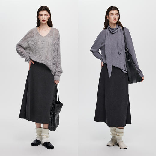 棉仓366617005-立体拼裁哑光针织A字半身裙女25秋新品促垂坠感微弹显瘦半裙 商品图3