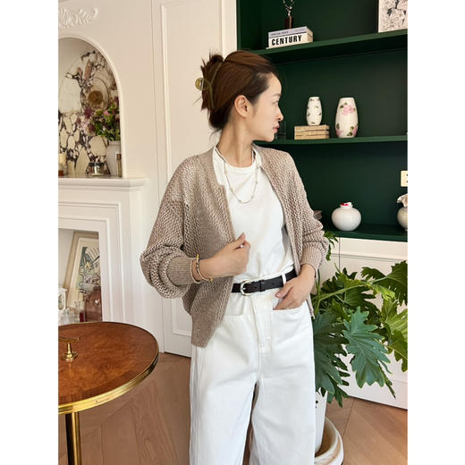 2508415    特种纱 棉羊毛 珠片镂空开衫 商品图3