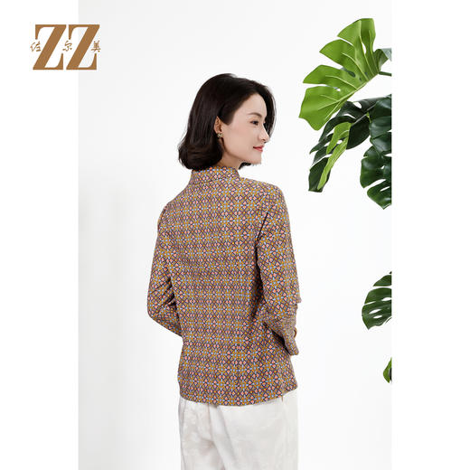 佐尔美复古民族风几何印花翻领长袖针织工艺衫女M51CC04 商品图4