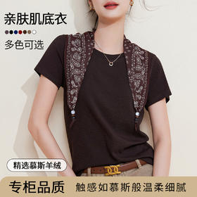 「自」全新升级【铂金会员109/天猫149/差价40】(13204)洛诗琳高弹力气质简约T恤2025早秋正肩显瘦短袖打底上衣女