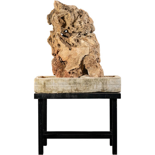 清	太湖石园林赏石及方形石盆 商品图5