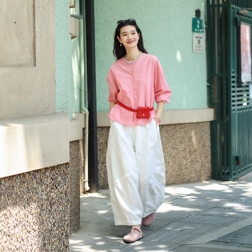 绽放旅行女装189朵/哪吒裤·色织亚麻分割廓形造型感阔腿裤休闲裤 商品图2