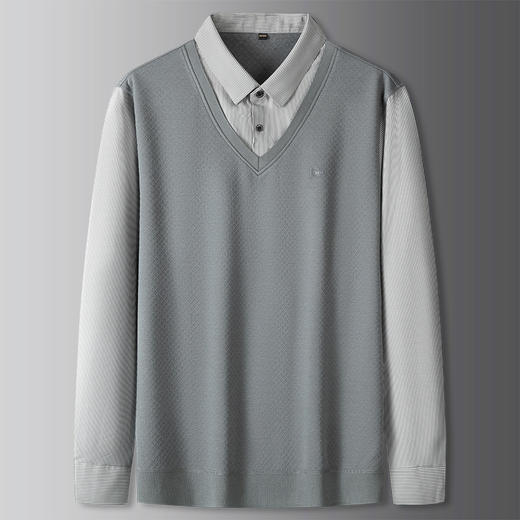 【DKP】大依优型大码V领假两件翻领长袖Polo衫商务男装秋季新款加肥加大体恤大号上衣胖子 商品图9