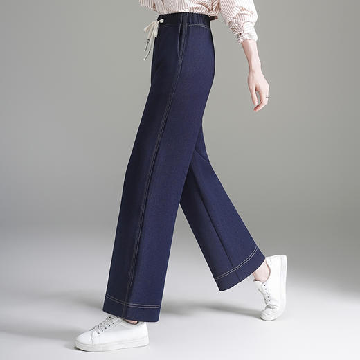 PY-2025新款松紧高腰垂感宽松亮片窄版直筒裤深蓝色阔腿牛仔裤秋季&5603 商品图2