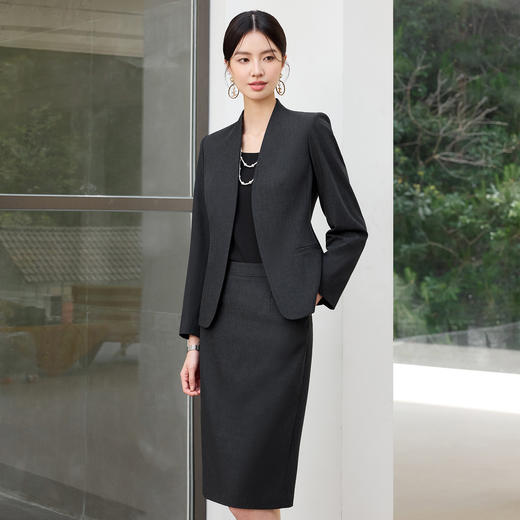 IWY/高级感黑灰色西装套裙女秋冬正式场合酒店接待职业装25CS811 商品图3