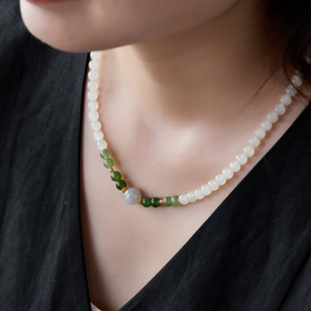 菜菜家雪融春醒和田玉珠串|白玉+碧玉+青花玉，温润显气质