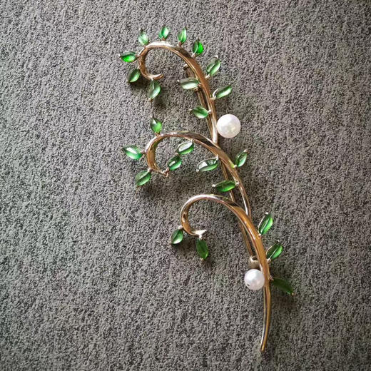 【珝设计】蔓 珍珠翡翠胸针 商品图7