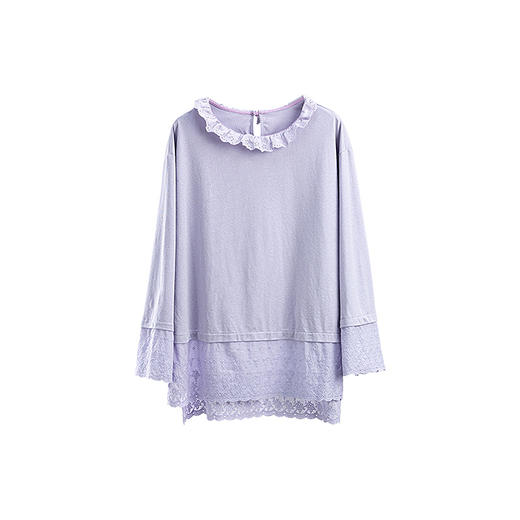 绽放旅行女装471朵/汉麻棉宽松设计感花边拼接叠搭长袖T恤女上衣 商品图4