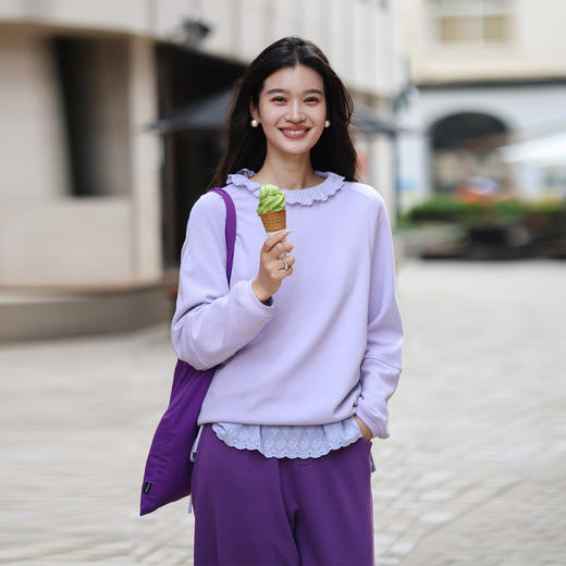 绽放702朵/2024秋季新款女装设计感系带休闲棉纱宽松圆领套头卫衣 商品图0