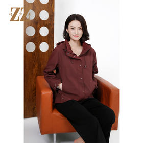 佐尔美秋季上新通勤简约气质酒红连帽抽绳风衣外套女M51FD01