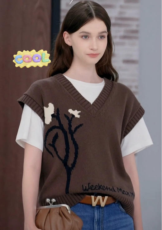 823-1  自留L号 max 胡桃木色 V领针织背心 叠穿王牌 氛围感针织单品 商品图0