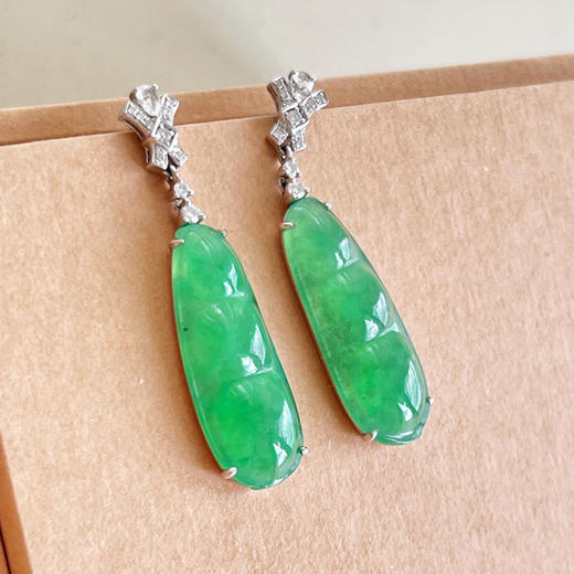 冰阳绿翡翠福豆耳坠 商品图1