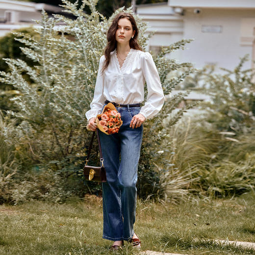 OLrain欧芮儿拼接花边领气质法式衬衫秋季2025新款宫廷风长袖上衣 商品图2