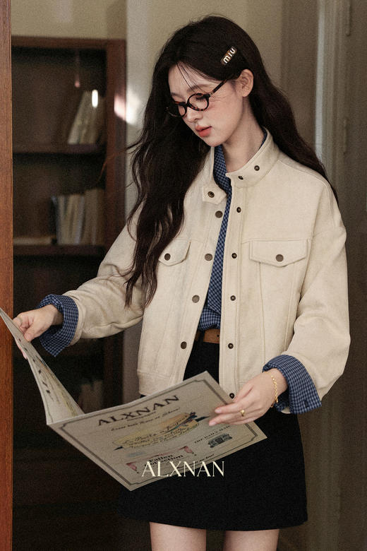 鹿向南「秋日序章」米色立领工装短款外套女秋韩系穿搭小个子上衣 商品图5