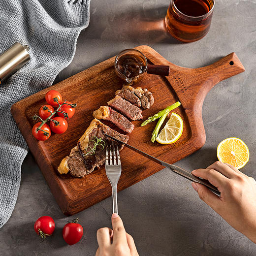 摩登主妇牛排餐盘刀叉三件套西餐盘子餐具披萨牛排板乌檀木质托盘 商品图0