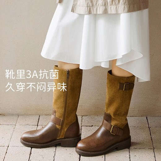 【巴斯克】7or9 复古西部靴 秋冬长靴 时尚牛皮革拼接靴子 商品图3