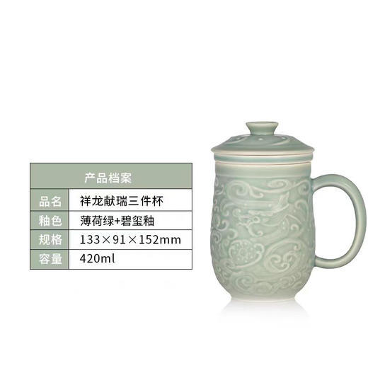 乾唐轩祥龙献瑞三件杯 薄荷绿款 商品图0