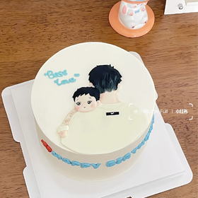 父子卡通手绘蛋糕-低糖处理无添加