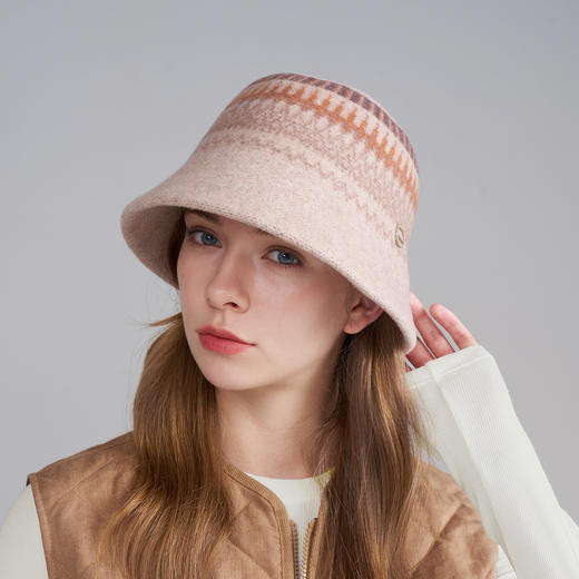 卡蒙绵羊毛新款渔夫帽女秋冬提花小香风可折叠保暖毛毡帽KM-9569 商品图1