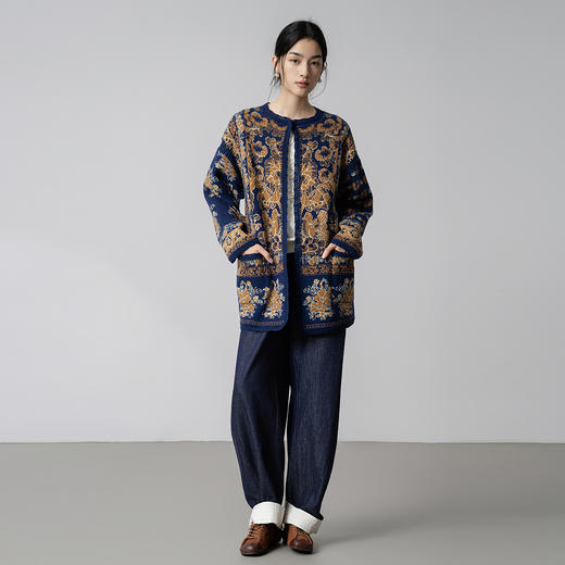 【林栖设计小店】（现货）鸳鸯提花手钩秋色毛织开衫优雅气质2025秋冬新款毛衣外套女1954064 商品图1