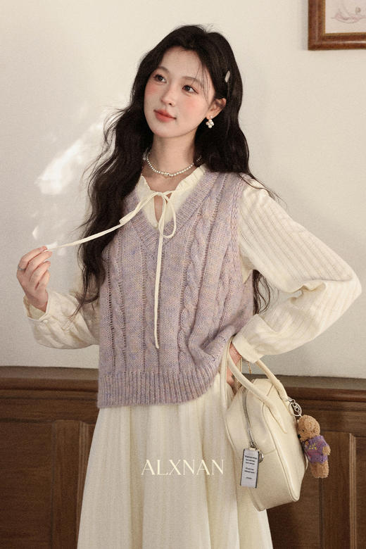 鹿向南「紫雾杏语」紫色背心马甲针织毛衣女秋季新款叠穿无袖上衣 商品图5
