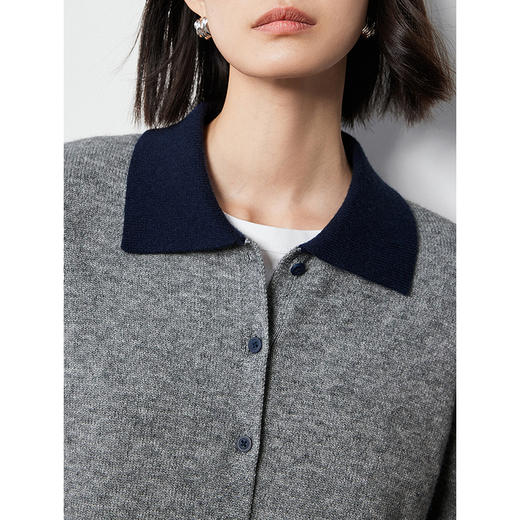 初语 秋冬撞色POLO领针织衫上衣女小香风修身毛织开衫长袖 商品图3