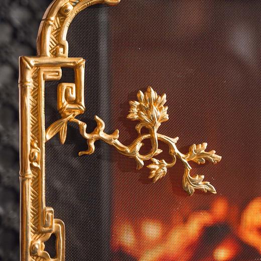 独角鹿西洋古董法国东方风格回纹仙鹤主题铜鎏金精雕壁炉屏风 商品图4