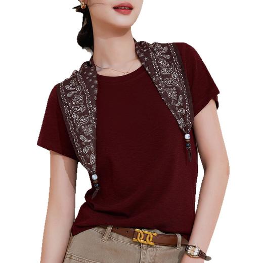 「自」全新升级【铂金会员109/天猫149/差价40】(13204)洛诗琳高弹力气质简约T恤2025早秋正肩显瘦短袖打底上衣女 商品图4