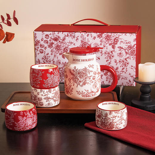 摩登主妇玫瑰假日泡茶壶订婚结婚新婚礼物茶水分离茶具套装茶杯子 商品图0
