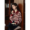 鹿向南「法式格调」复古红色条纹针织开衫女秋季新款慵懒长袖毛衣 商品缩略图2