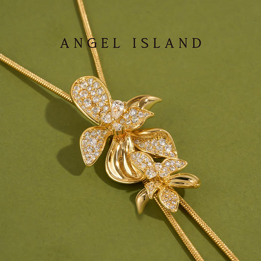 ANGEL ISLAND「花叙」花朵造型锆石可调节长款项链 商品图2
