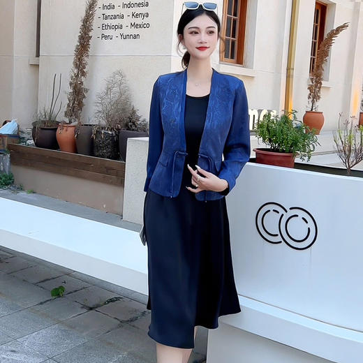 QYM 7705-Y时尚连衣裙两件套无袖连衣裙+国风外套 商品图1
