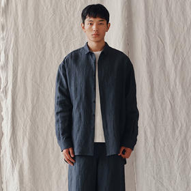 山也 郝 亚麻拼接衬衫外套