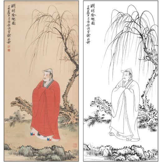 谢稚柳人物工笔画白描底稿《渊明吟趣图》临摹勾线高清打印稿XZ26 商品图0