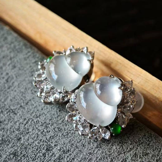 玻璃种白葫芦耳钉 商品图0