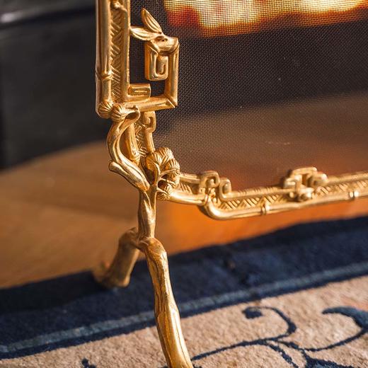 独角鹿西洋古董法国东方风格回纹仙鹤主题铜鎏金精雕壁炉屏风 商品图7