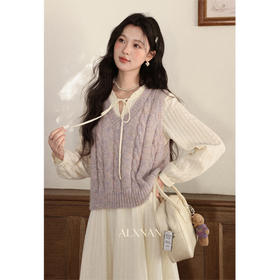 鹿向南「紫雾杏语」紫色背心马甲针织毛衣女秋季新款叠穿无袖上衣